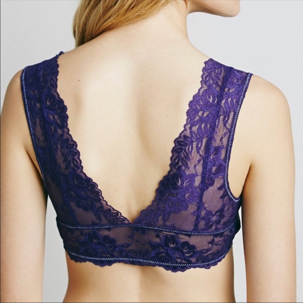 Free People Galloon Deep V Purple Lace Bra